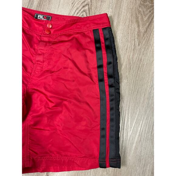 Vintage RLX Polo Sport Men’s 34 Red Nylon Swim‎ Trunks Black Stripe Y2K Shorts - Picture 14 of 14